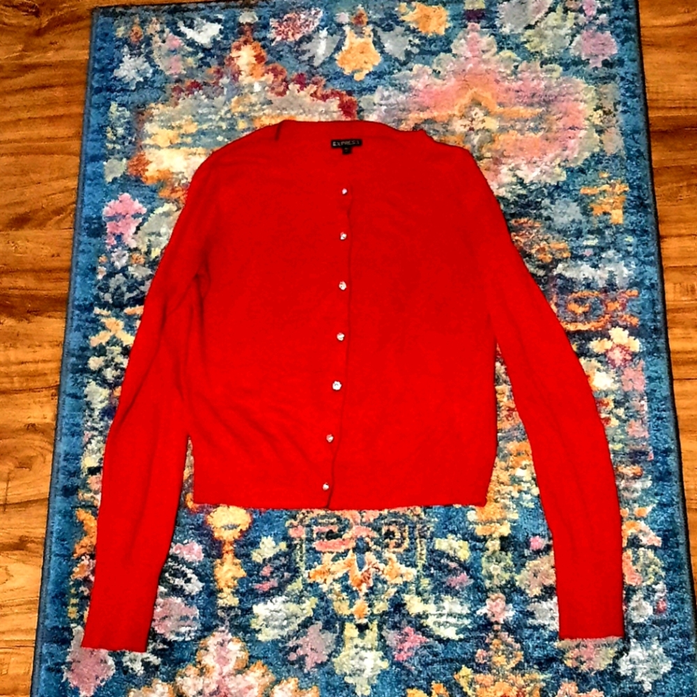 Red cardigan jeweled buttons